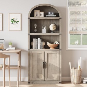Mid-Century Modern Arched Bookshelf 71 Inch Tall with Door & Storage, 5-Tier Bookcase for Living Room, Kitchen, Home Office - 1 of 1