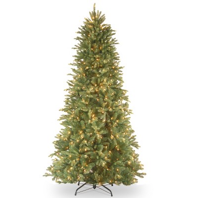 National Tree Company Pre-Lit 'Feel Real' Artificial Slim Christmas Tree, Green, Tiffany Fir, White Lights, Includes Stand, 7ft