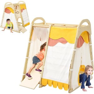 Toddler 7-in-1 Indoor Wooden Climbing Frame Toy Set Climbing Structure with Tent Railing Slide,for Boys and Girls - 1 of 4