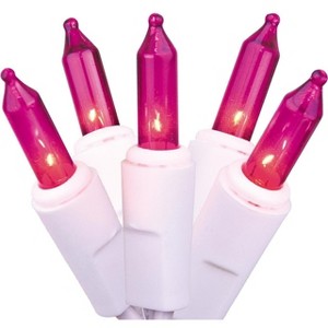 J. Hofert Co 50-Count Pink Everglow Steady Mini Christmas Light Set, 9.1 ft White Wire - 1 of 2