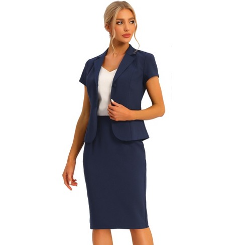 Allegra K Women's Long Sleeve Blazer And Pencil Skirt Suit Set 2