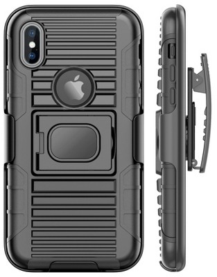 Nakedcellphone Combo for iPhone Xs/X/10/10s - Ring Grip/Stand Case and Belt Clip Holster - Black