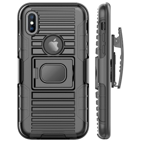 Nakedcellphone Combo for iPhone Xs/X/10/10s - Ring Grip/Stand Case and Belt  Clip Holster - Black