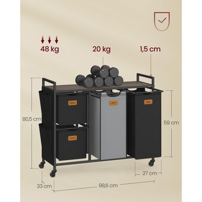 VASAGLE Chestnut Brown and Black 4-Compartment Rolling Laundry Sorter