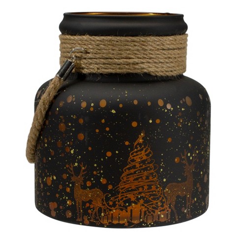 Northlight 8" Gold Deer and Pine Trees Flameless Christmas Glass Candle Lantern - image 1 of 4