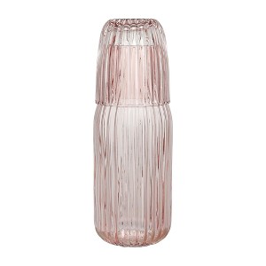 Elle Decor Ribbed Bedside Water Carafe with Tumbler Set, Ribbed Glass Pitcher and Matching Drinking Glass Doubles as Lid, 39-Ounce - 1 of 4
