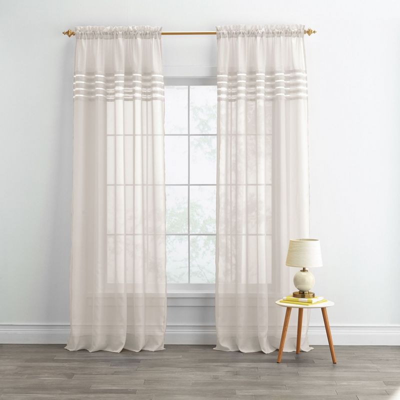 BrylaneHome  Pleated Voile Rod-Pocket Panel Window Curtain, 1 of 2