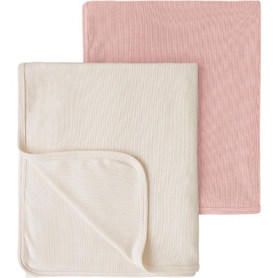 LISM 33x42 Inch Cozy Baby Blanket, 2 Pack Soft Ribbed Swaddle Receiving Blankets