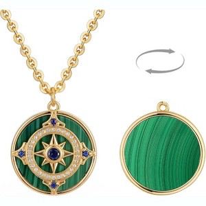 14K Gold Multi-Pendant Necklace - Malachite Heart/Butterfly/Cross Charm, Trendy Layered Jewelry for Women - 1 of 4