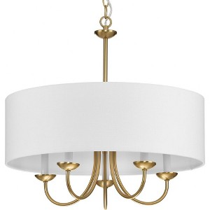 Progress Lighting, Drum Shade Collection, 5-Light Chandelier, Brushed Bronze, White Textured Fabric Shade, Material: Steel - 1 of 1