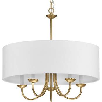 Progress Lighting, Drum Shade Collection, 5-Light Chandelier, Brushed Bronze, White Textured Fabric Shade, Material: Steel