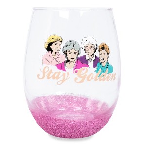 Silver Buffalo The Golden Girls "Stay Golden" Teardrop Pink Stemless Wine Glass | Holds 20 Ounces - 1 of 4
