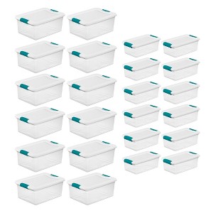 Sterilite 15 Qt Stackable Storage Box with Latching Lid, 12 Pack Bundled with 6 Qt Plastic Organizing Bin with Latch Lid, 12 Pack - 1 of 4