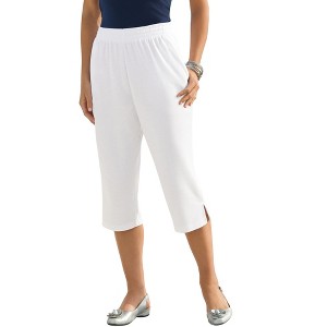 Roaman's Women's Plus Size Petite Soft Knit Capri Pant - 1 of 4