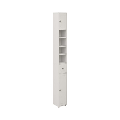 VYNXARIA 71" Tall Slim Storage Cabinet with Adjustable Shelves and Drawer for Bathroom and More - White