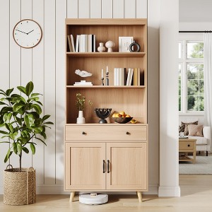 Tall 6-Tier Bookshelf & Bookcase with Doors & Drawer, Storage Cabinet with Open Shelves, 72.4" Freestanding Wood Bookshelf for Living Room, Bedroom - 1 of 4