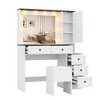 Makeup Vanity Desk Set,Vanity Desk with Lighted Mirror & Charging Station,with 5 Drawers& 3-Tier Cabinet,with Upholstered Stool,for Bedroom-White - 2 of 4