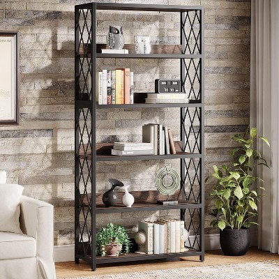 Hommoo 5 Tier Industrial Etagere Bookcase with Open Shelves Brown