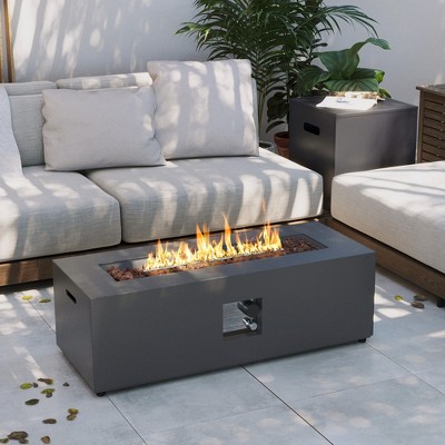 UPHA 42"  Outdoor Propane Fire Pit Coffee Table, Rectangular Patio Heater w 50,000 BTU Stainless Steel Burner, Tank Table and Rain Cover