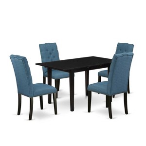 HomeStock 5-Pc Black Solid Wood Top-Rectangular Button Tufted Upholstered Dining Room Set with Butterfly Leaf-Seats 4 - 1 of 4