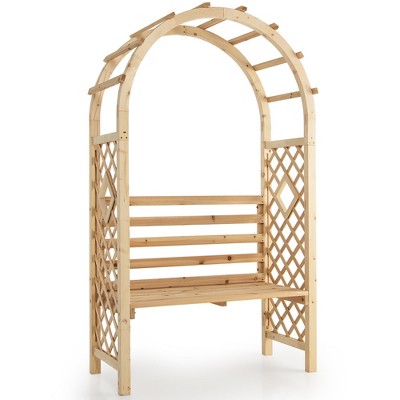 Natural Fir Wood Garden Bench Arch Arbor with Trellis
