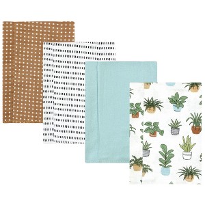 Hudson Baby Cotton Flannel Burp Cloths, Plants 4 Pack, One Size - 1 of 4