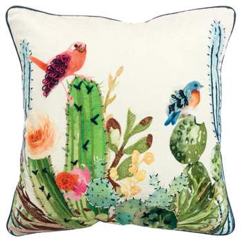 20"x20" Oversize Cactus Birds Poly Filled Square Throw Pillow - Rizzy Home