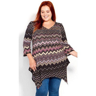 Avenue Women's Plus Size Holly Hanky Hem Print Tunic