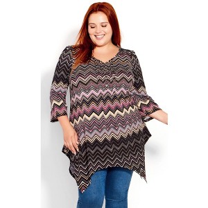Avenue Women's Plus Size Holly Hanky Hem Print Tunic - 1 of 4
