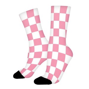 Pink Checkers Women Printed Crew Socks Funny Funky Socks Soft Polyester Novelty Gifts for Artists Men - 1 of 1