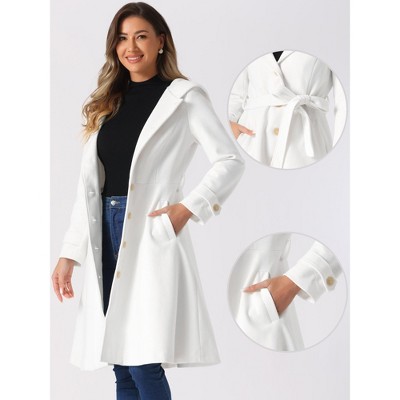 INSPIRE CHIC Women's Winter Single Breasted Trench Pockets Hooded Long Sleeve Overcoat White Large — фото 2