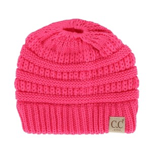 C.C Girl's One Size (2-5) Pony Tail Solid Cable Knit Winter Beanie - 1 of 3