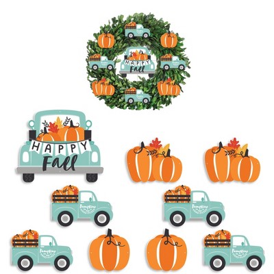 Big Dot of Happiness Happy Fall Truck -  Harvest Pumpkin Party Front Door Decorations - DIY Accessories for Wreath - 9 Pieces