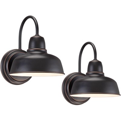 John Timberland Industrial Outdoor Wall Light Fixtures Set of 2 Oil-Rubbed Bronze 11 1/4" Exterior House Porch Patio Outside Home