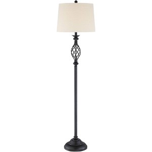 Franklin Iron Works Annie Rustic Floor Lamp Standing 63" Tall Bronze Iron Scroll Cream Hardback Drum Shade for Living Room Bedroom Office House Home - 1 of 4