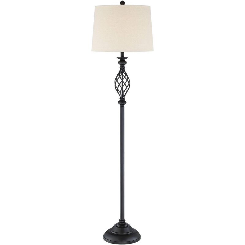 Franklin Iron Works Annie Rustic Floor Lamp Standing 63" Tall Bronze Iron Scroll Cream Hardback Drum Shade for Living Room Bedroom Office House Home, 1 of 10