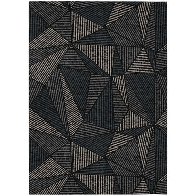 Black Charcoal And Gray Geometric Washable Indoor Outdoor Area Rug