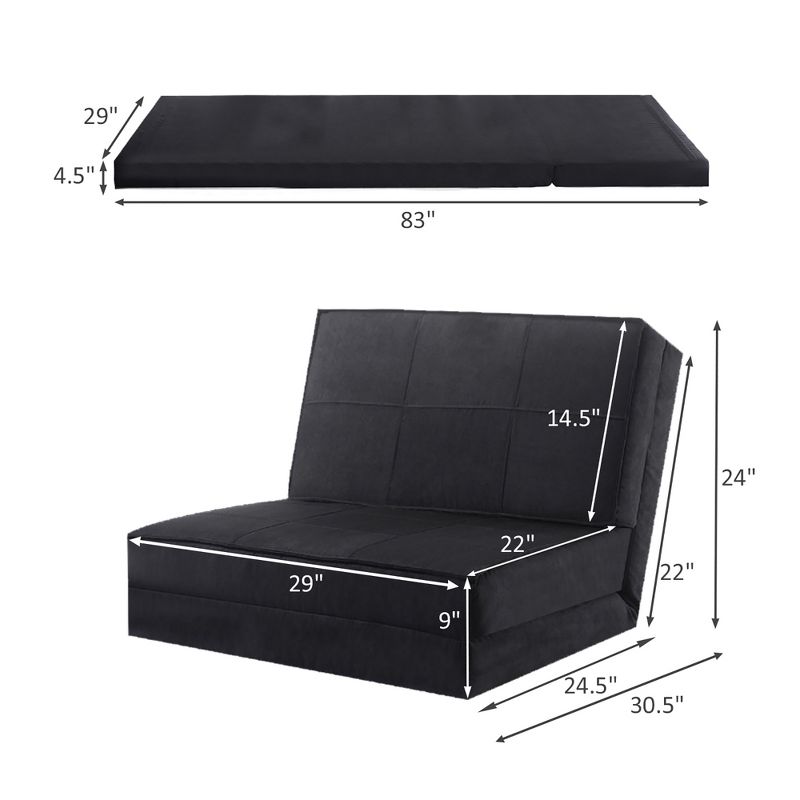 Costway Convertible Fold Down Chair Flip Out Lounger Sleeper Bed Couch Black, 2 of 11
