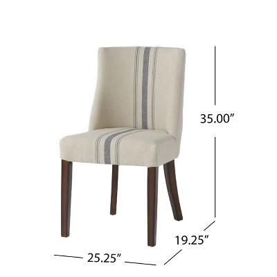 Blue Striped Linen Upholstered Parsons Dining Chairs with Wood Legs