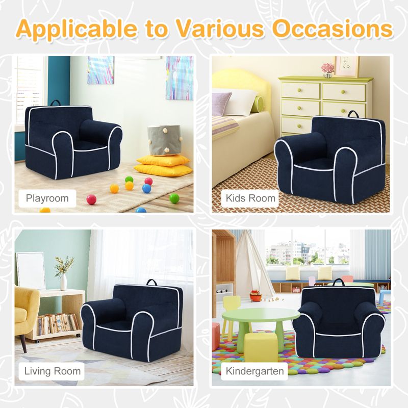 Infans Kids Sofa Toddler Foam Filled Armchair w/ Velvet Fabric Baby Gift Navy Blue, 5 of 8