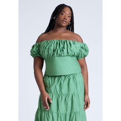 ELOQUII Women's Plus Size Shirred Maiden Top - 26, Deep Grass Green