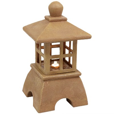 Sunnydaze 23"H Electric Resin Japanese Zen Style Pagoda Outdoor Water Fountain with LED Lights