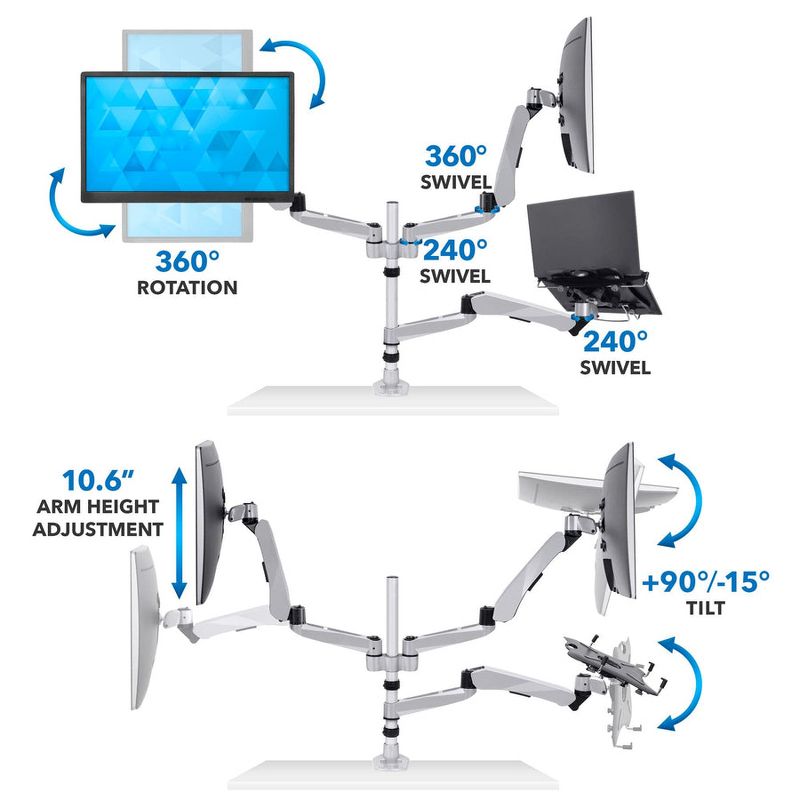 Mount-It! Monitor & Laptop Desk Stand, Fits Two Computer Monitors & One Laptop, Up To 27 Inch Monitors & 17 Inch Notebooks, Full Motion w/ Vented Tray, 5 of 11