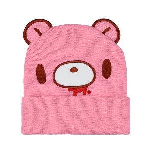 Gloomy Bear Beanie Embroidered Face Design with 3-D Ears Adult Knitted Winter Hat Pink - 1 of 4