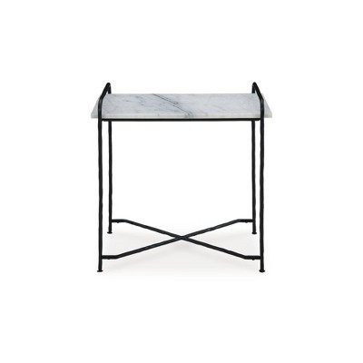 White Marble Top Black Metal Rectangular Accent Table