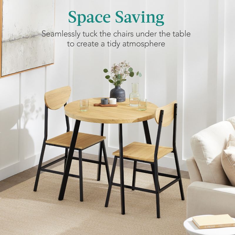 Best Choice Products 3-Piece Mid-Century Modern Round Dining Set w/ 2 Chairs, Angled Legs, 3 of 9