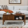 Mid Century Modern Grooved Coffee Table With Storage Sliding Doors, Vintage Farmhouse Wood Center Table For Living Room And Apartment Office - 2 of 4