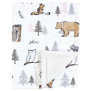 Hudson Baby Girls Plush Blanket with Furry Binding and Back, Winter Forest, One Size - 1 of 2