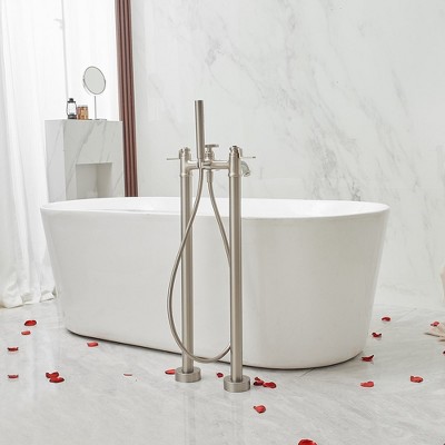 Brushed Nickel Freestanding Floor Mount Tub Faucet with Hand Shower
