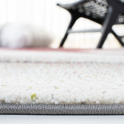 Grey and Red Geometric Synthetic Runner Rug, 2'3" x 8'